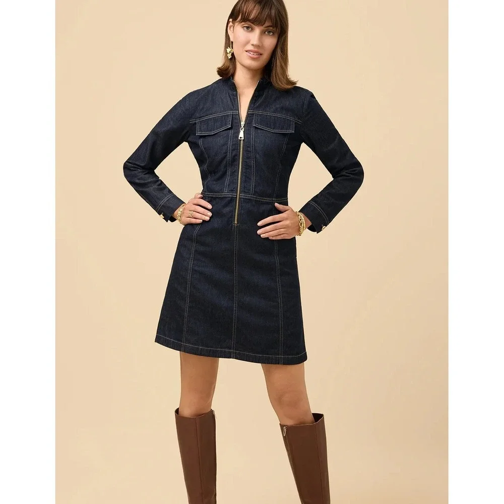 Spartina 449 Morgan Dark Blue Y2K Old Money Denim Quiet Luxury L Urban Dress - Picture 10 of 10